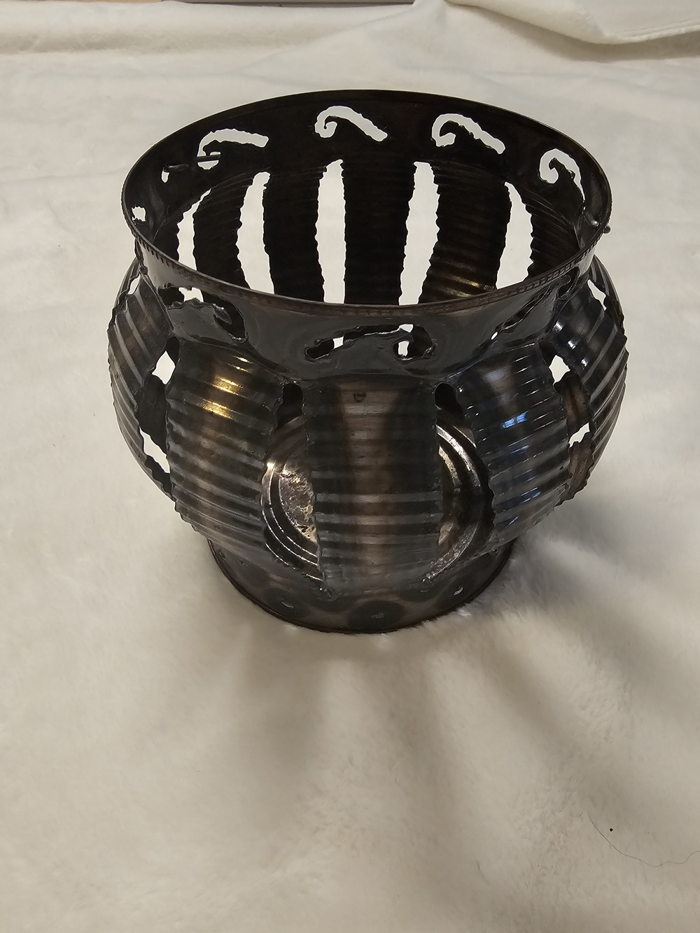 Vintage Handmade Tin Can Luminary Lantern with Cutout Design